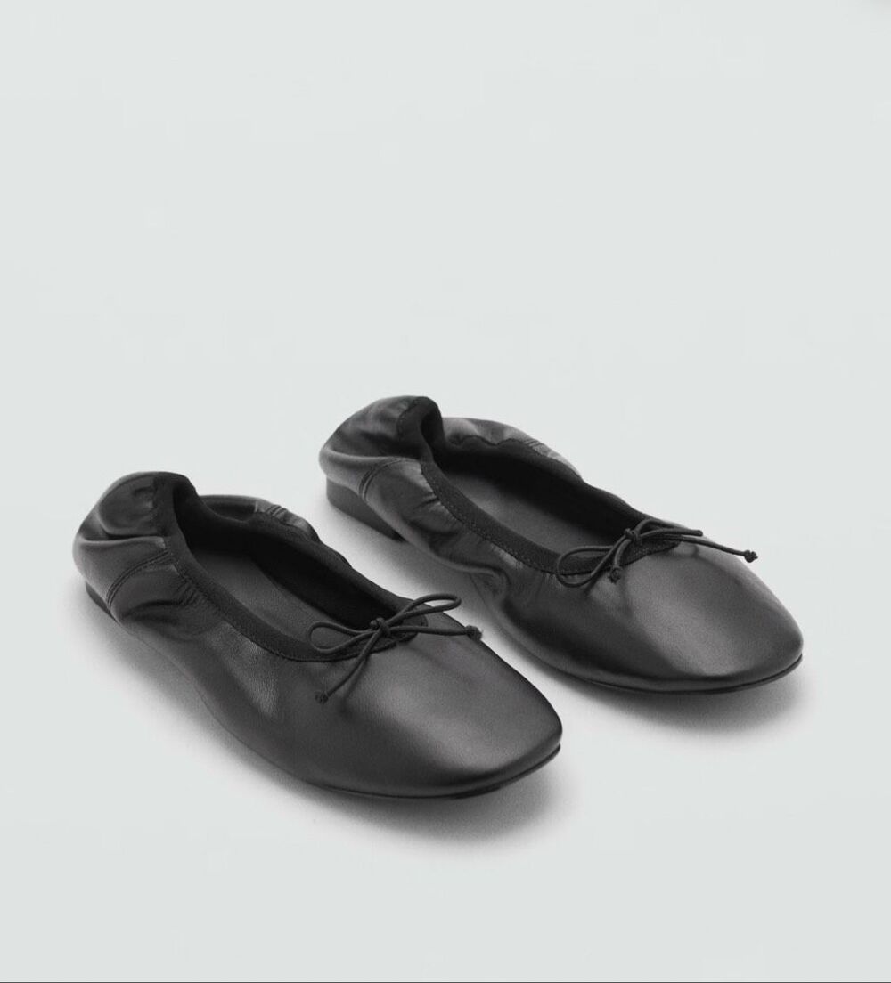MNG BY MANGO Leather Ballet Flats With Bow Black womens EU 37 US 6.5-7 NEW - Picture 4 of 5